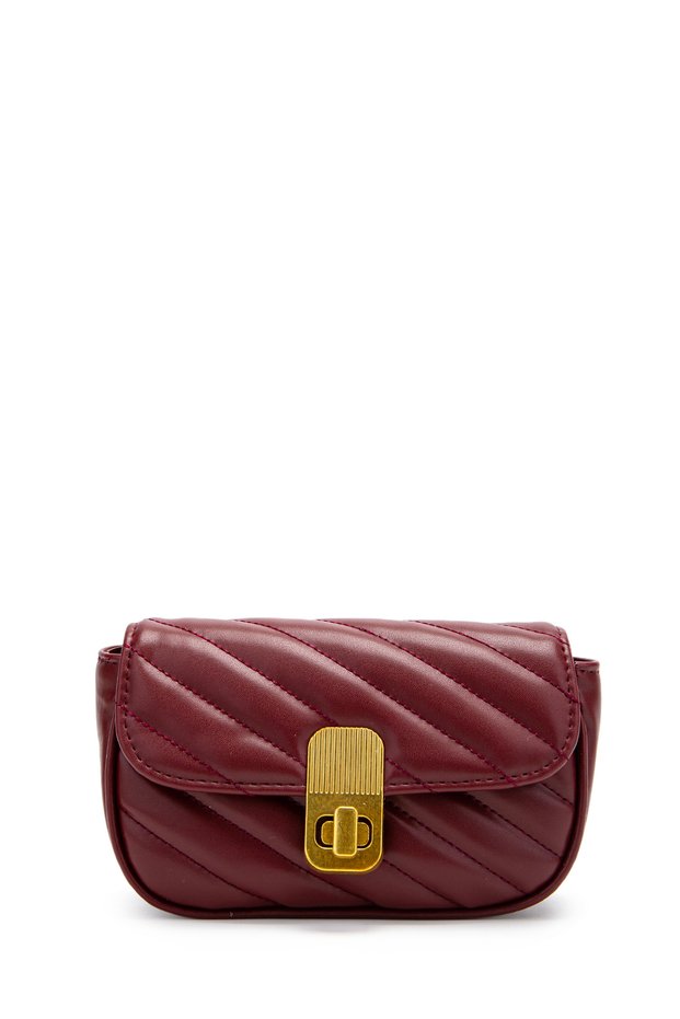 Lock Detailed Faux Leather Women's Crossbody Bag Sheldon Claret Red
