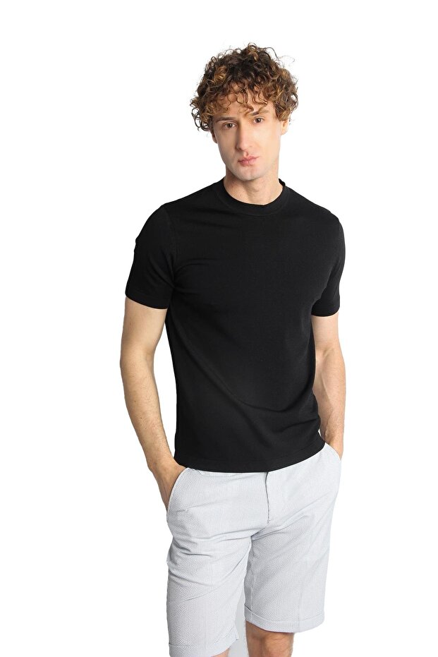 Men's Black Polo Neck Knitwear Short Sleeve