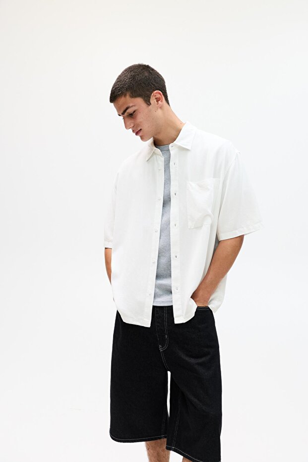 Dökümlü kısa kollu gömlek - 1