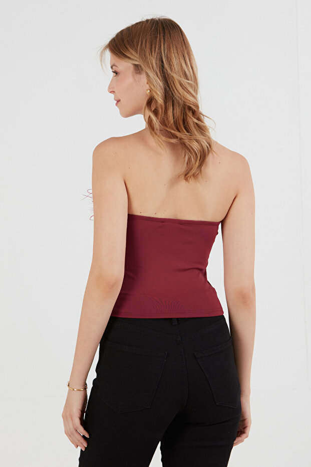 Basic Tüylü Straplez Crop Bluz - 2