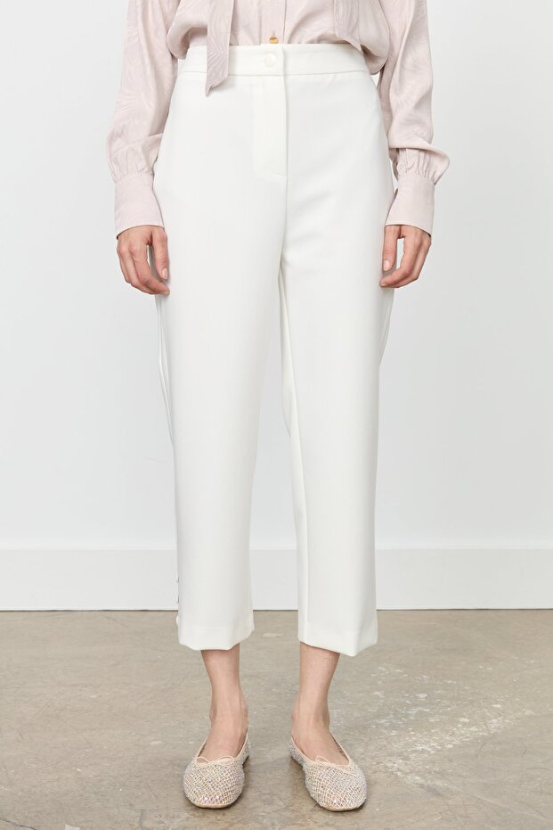 Boru Paça Poly. Viskon Pantolon Ekru - 2