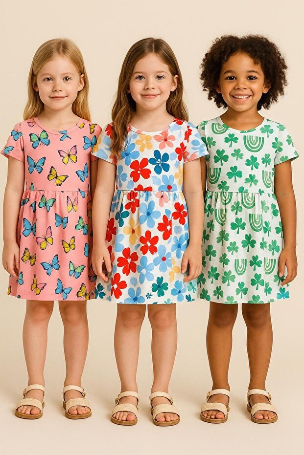 3 Printed Girl's Dresses