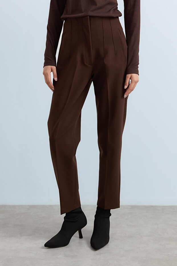 Buy Pensli Ironed Watched Carrot Trousers Light Brown