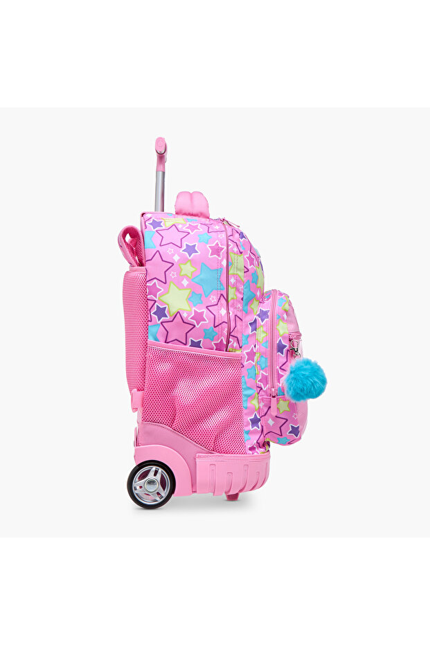-O Unicorn Print Trolley Backpack with Retractable Handle and Pom-Pom Charm - 32x22x47 cms - 5