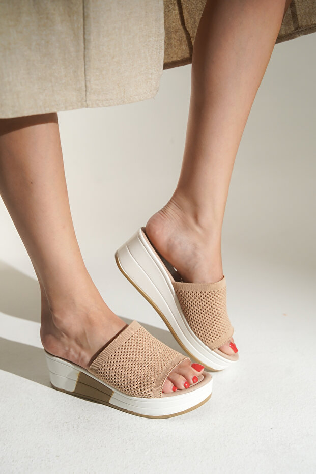 Nude Wedge Heel Slippers Casual Comfort (6cm)