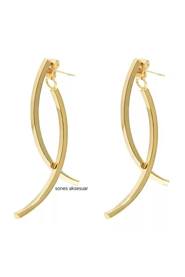 geometrik sallantılı gold çelik küpe - 4