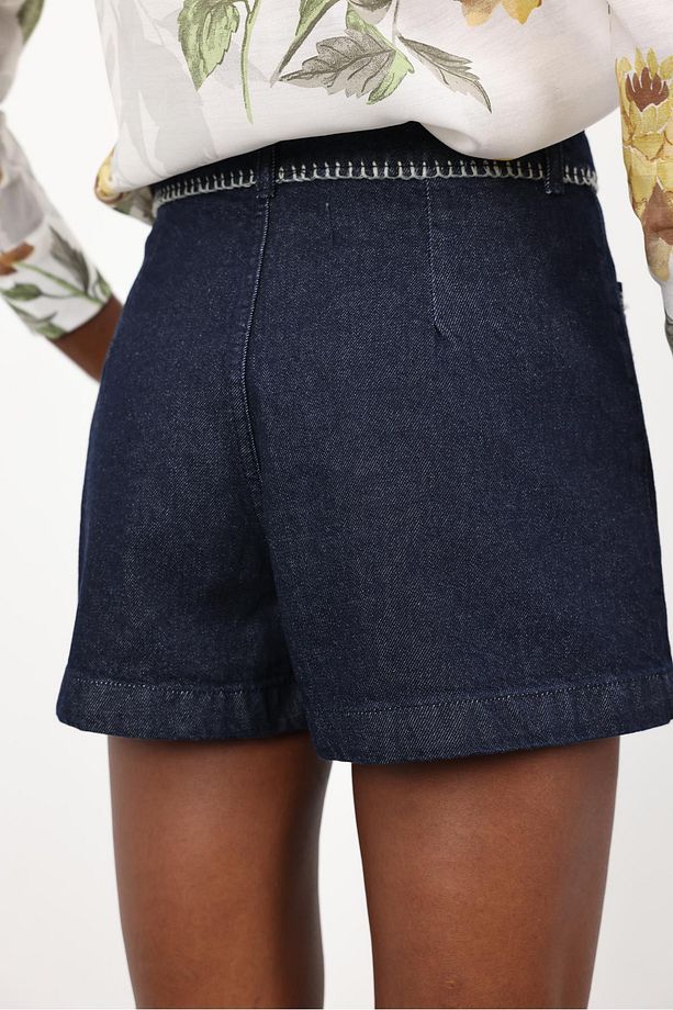 Rins Yıkamalı Kroşeta Dikişli Denim Şort - 6