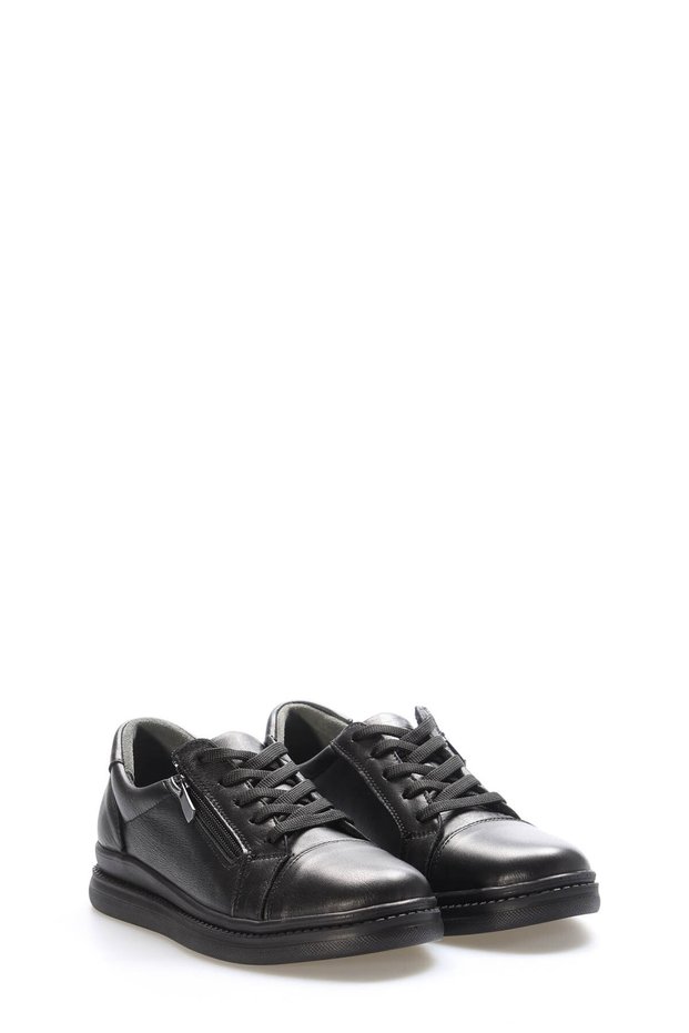 Tugerdi Black Zippered Lace-Up Genuine Leather Light Sole Casual Women's Shoes Tg091382611540