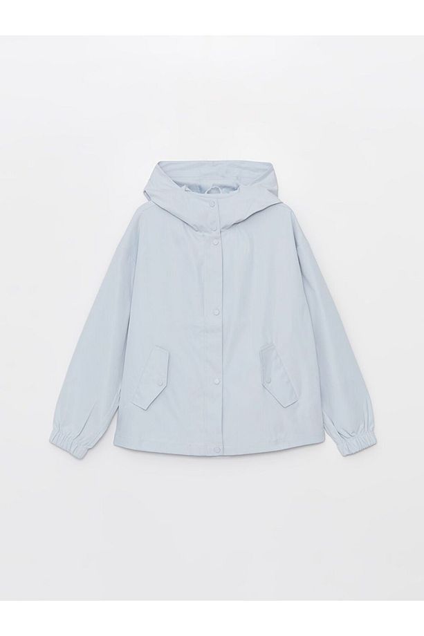 Mavi Kapüşonlu Düz Oversize Kadın Yağmurluk - 7