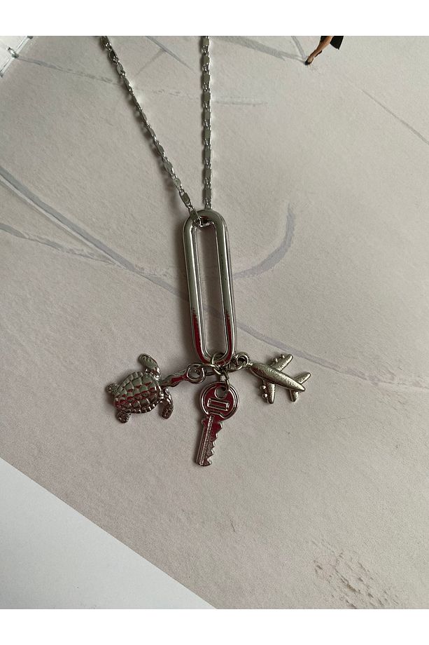 Charmlı Set Kolye - Kaplumbağa, Anahtar, Uçak Kolye - 1