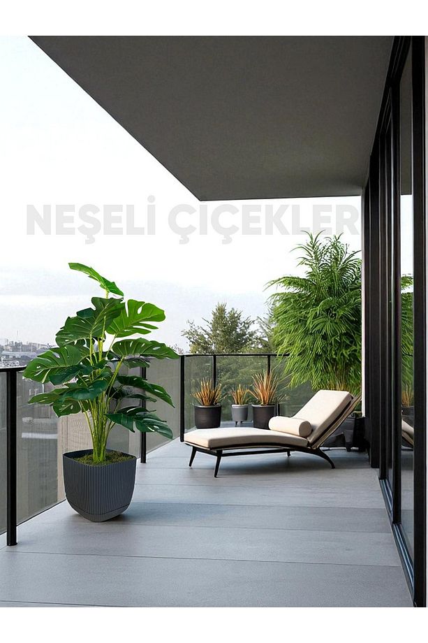 Yapay Ağaç Monstera Deve Tabanı Bitkisi 18 Yaprak 75cm Plastik Saksıda Yapay Salon Çiçeği Hediyelik - 7