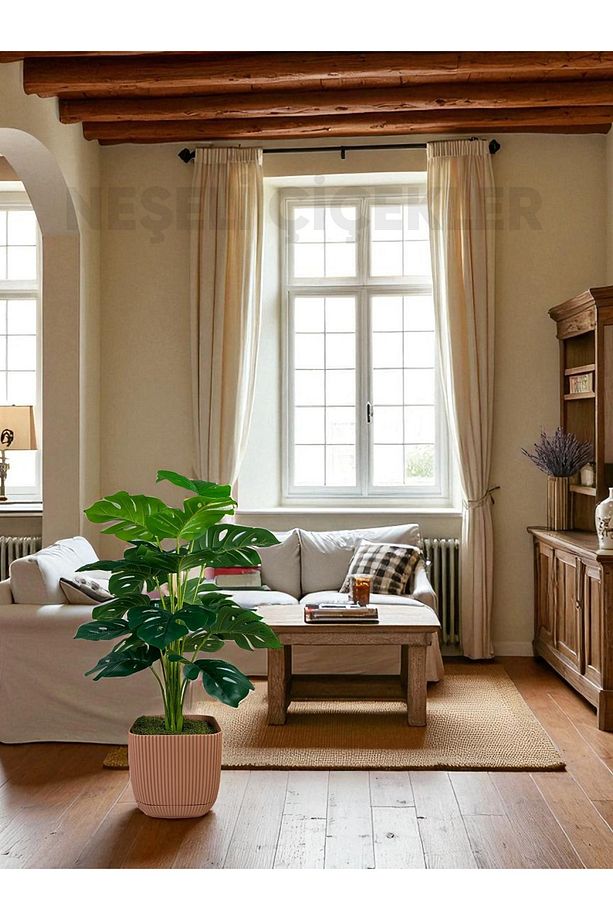 Yapay Ağaç Monstera Deve Tabanı Bitkisi 18 Yaprak 75cm Plastik Saksıda Yapay Salon Çiçeği Hediyelik - 6