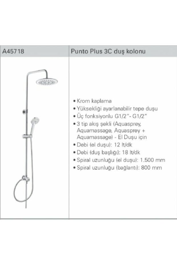 Plus 3c Rain Tepe Duş Seti, Krom A45718 - 3