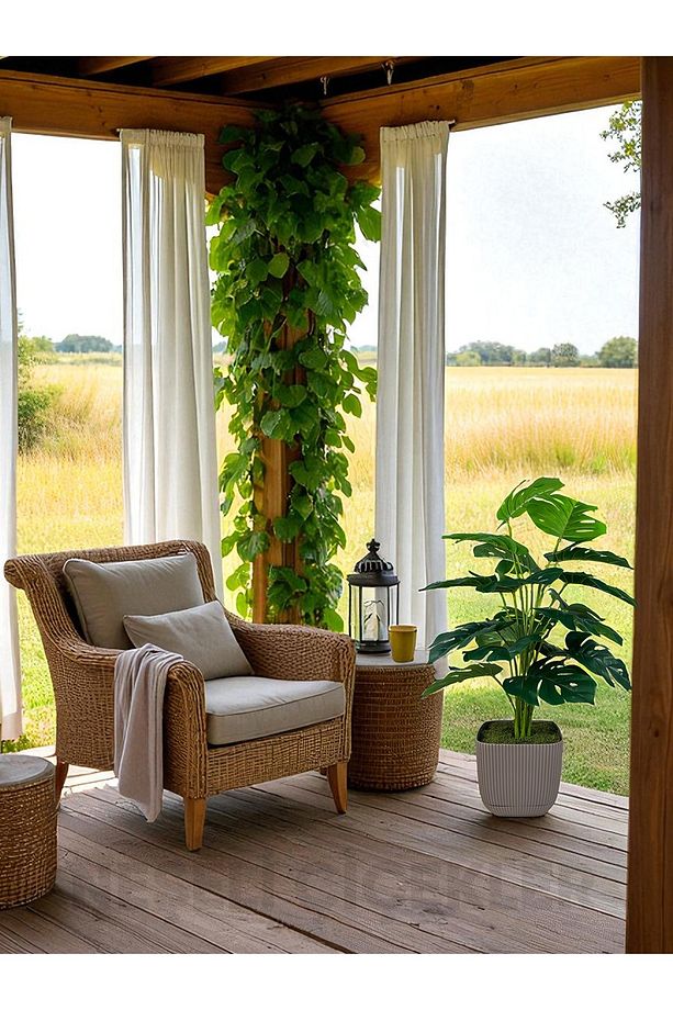 Yapay Ağaç Monstera Deve Tabanı Bitkisi 18 Yaprak 75cm Plastik Saksı Yapay Salon Çiçeği Hediyelik - 3