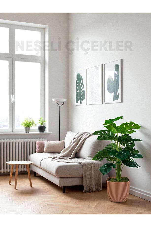 Yapay Ağaç Monstera Deve Tabanı Bitkisi 18 Yaprak 75cm Plastik Saksıda Yapay Salon Çiçeği Hediyelik - 8