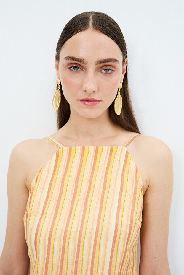 Halter Yaka Keten Elbise - 3