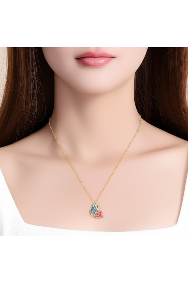 Special Collection Heart and Drop Stone Gold Color Steel Necklace - Stylish and Elegant Design