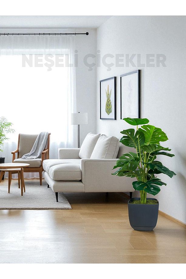 Yapay Ağaç Monstera Deve Tabanı Bitkisi 18 Yaprak 75cm Plastik Saksıda Yapay Salon Çiçeği Hediyelik - 8