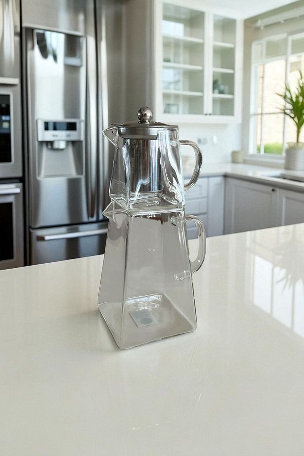 Borosilikat Isıya Dayanıklı Cam Kare Demlik Cici Kare Çaydanlık 1650 ML - 1
