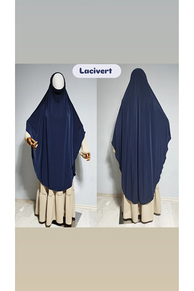 Full Length Sandy Souffle Khimar Hijab Scarf Navy Blue