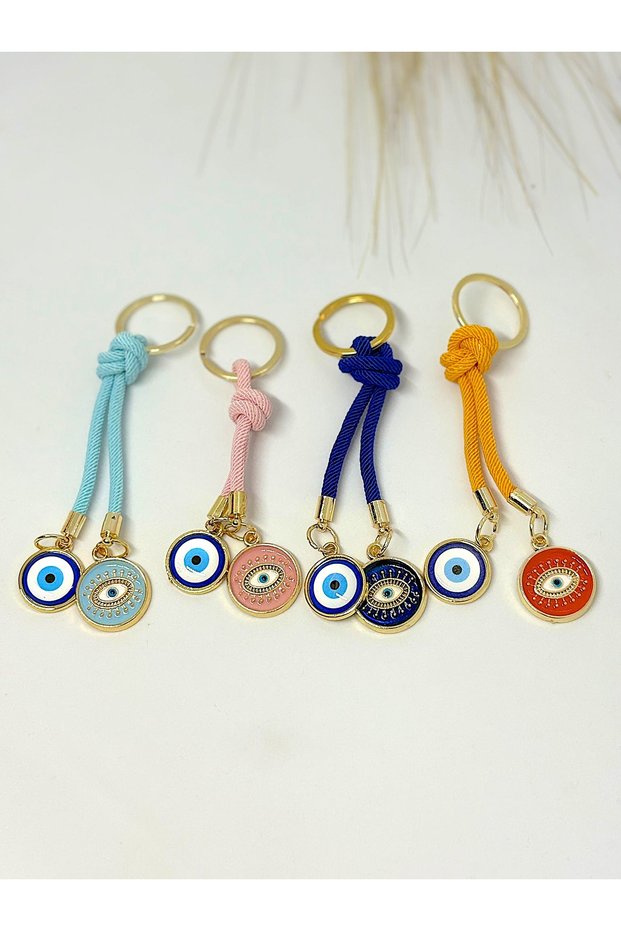 4Pcs Colorful Drawstring Evil Eye Beaded Keychain Set, Metal Eye Keychains