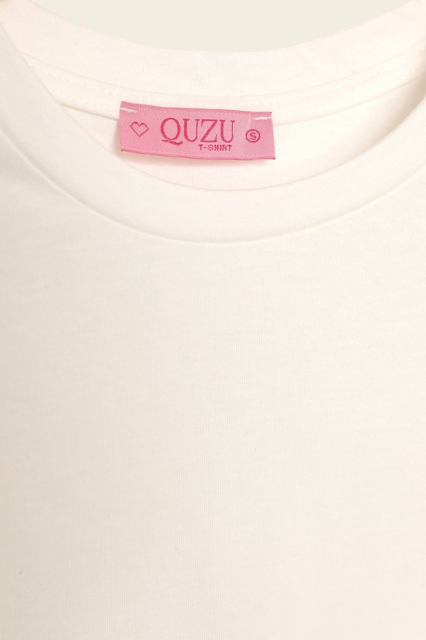 Bisiklet Yaka Oversize Basic Tişört Ekru - 3