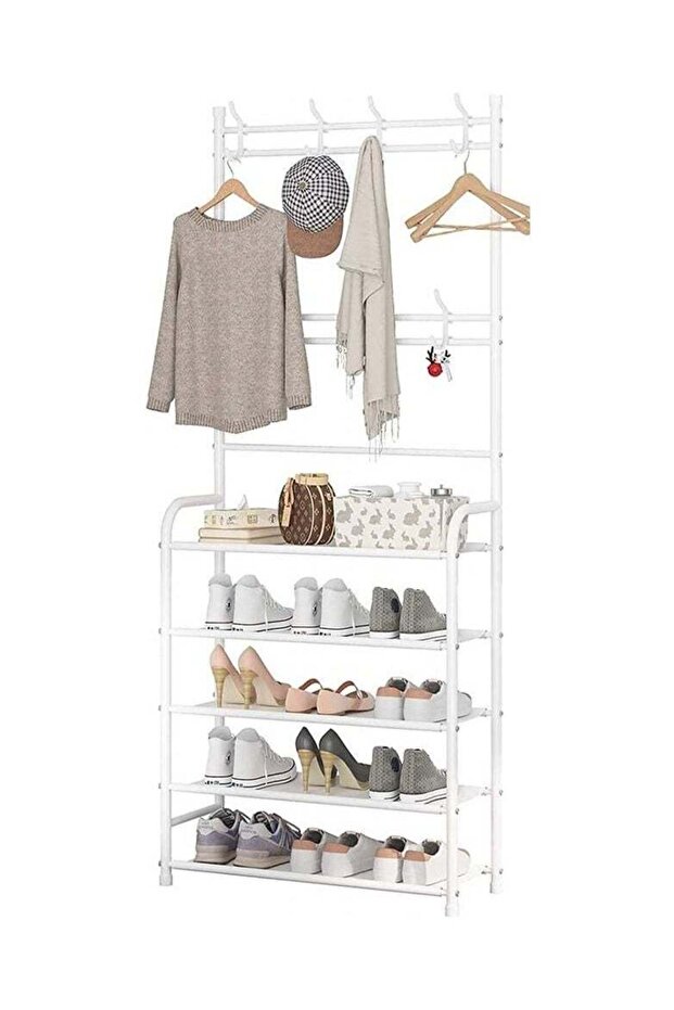 5-Tier Stainless Steel Coat And Shoes Rack For Home White