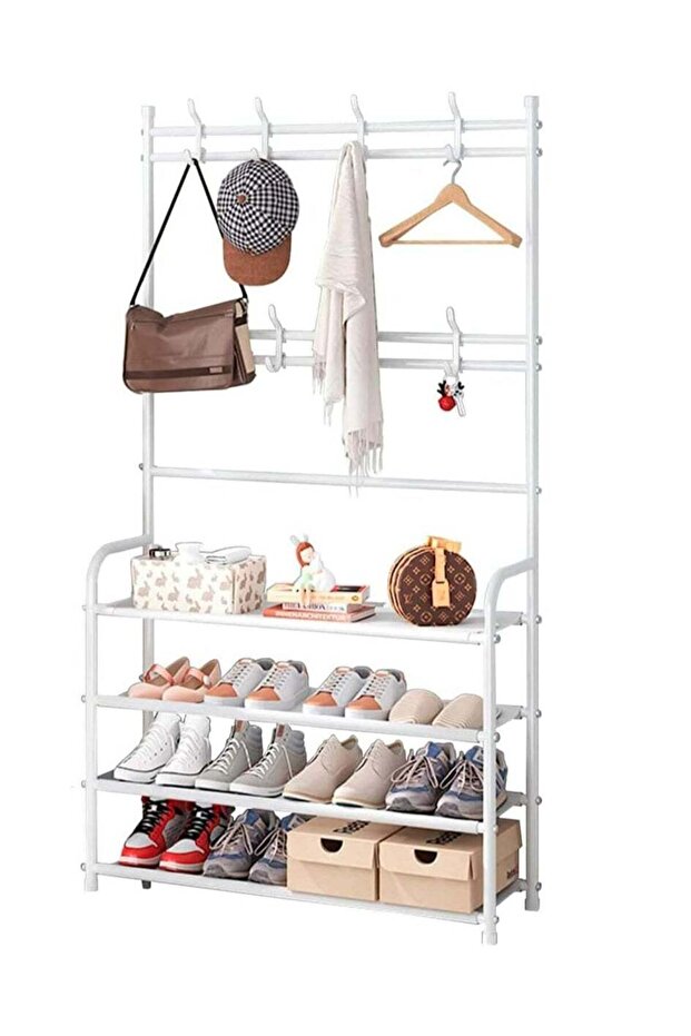 Shoe Rack with Coat Rack 4 Tier Shoe Stand Organizer for Bedroom, Dorm, Entrance Halls, Ren