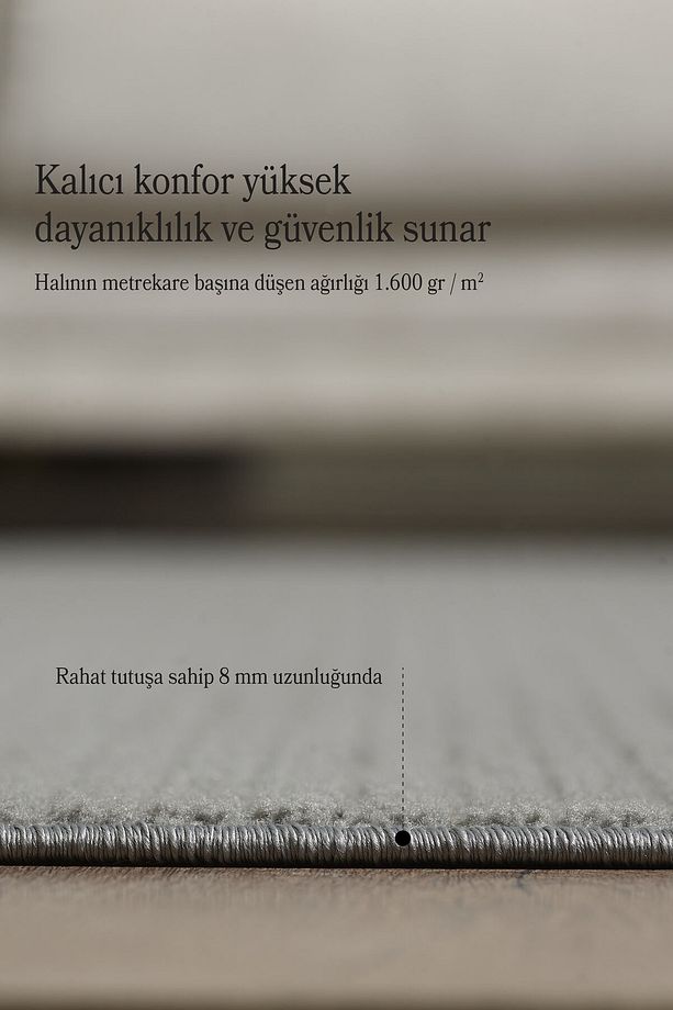 Düz Tasarım Yumuşak Özel Ebat Kesim Overloklu Kolay Temizlenebilir Jüt Taban Makine Halısı Koyu Gri - 4
