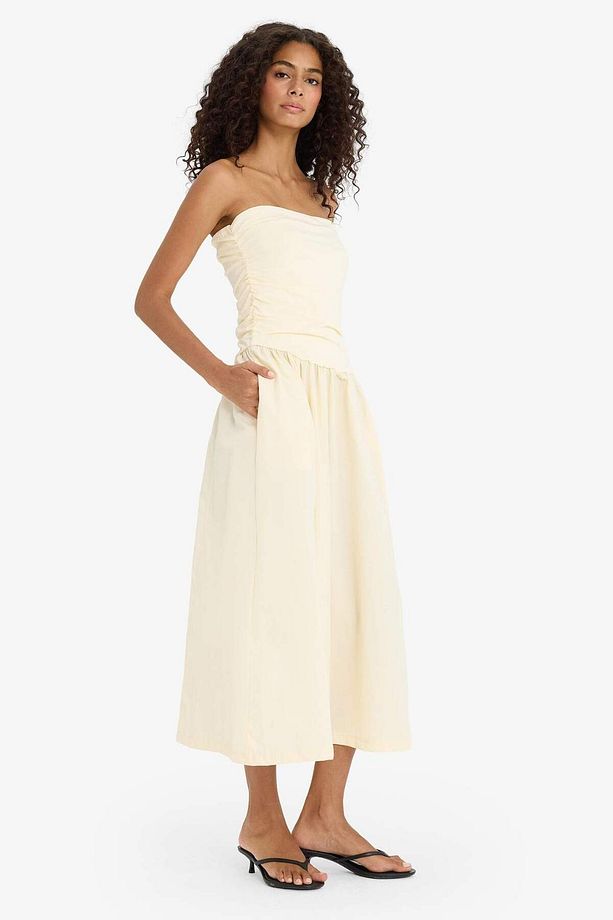 Straplez Poplin Midi Elbise F7247AX25SM - 5