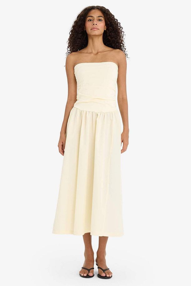 Straplez Poplin Midi Elbise F7247AX25SM - 3