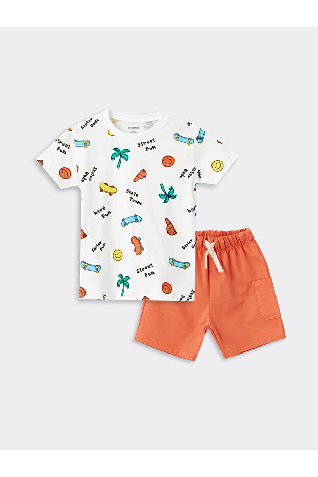 Crew Neck Printed Baby Boy T-Shirt and Shorts Set of 2