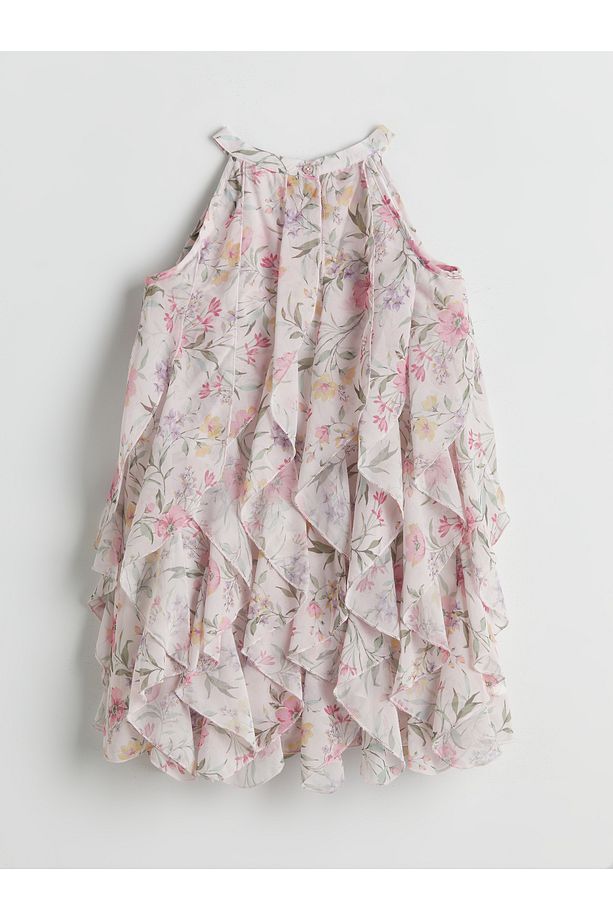 Halter Yaka Çiçekli Kız Çocuk Elbise - 2
