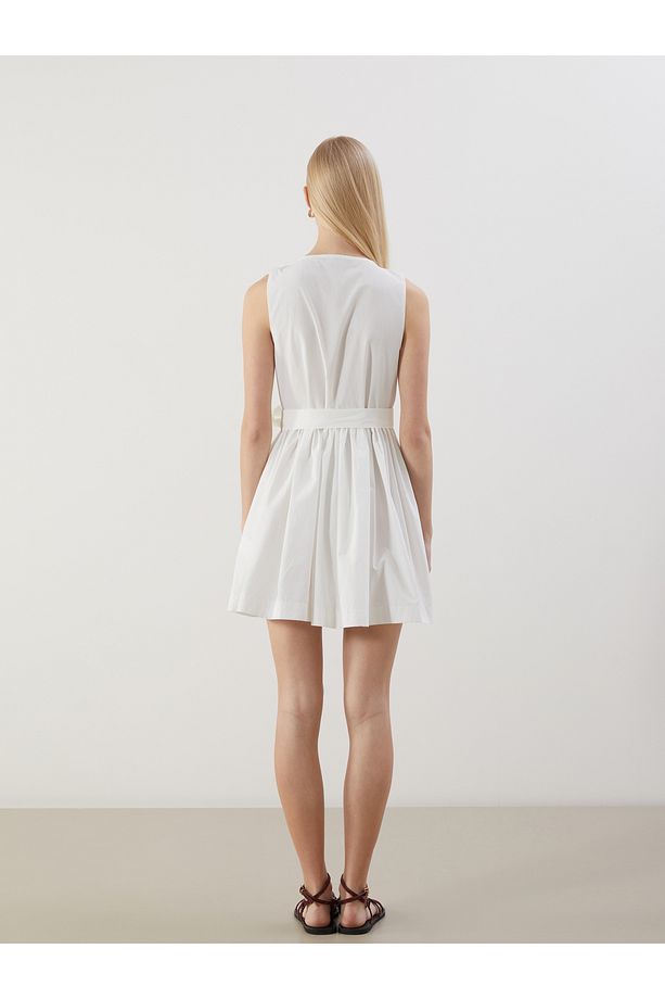 Kruvaze Yaka Poplin Mini Elbise - 4