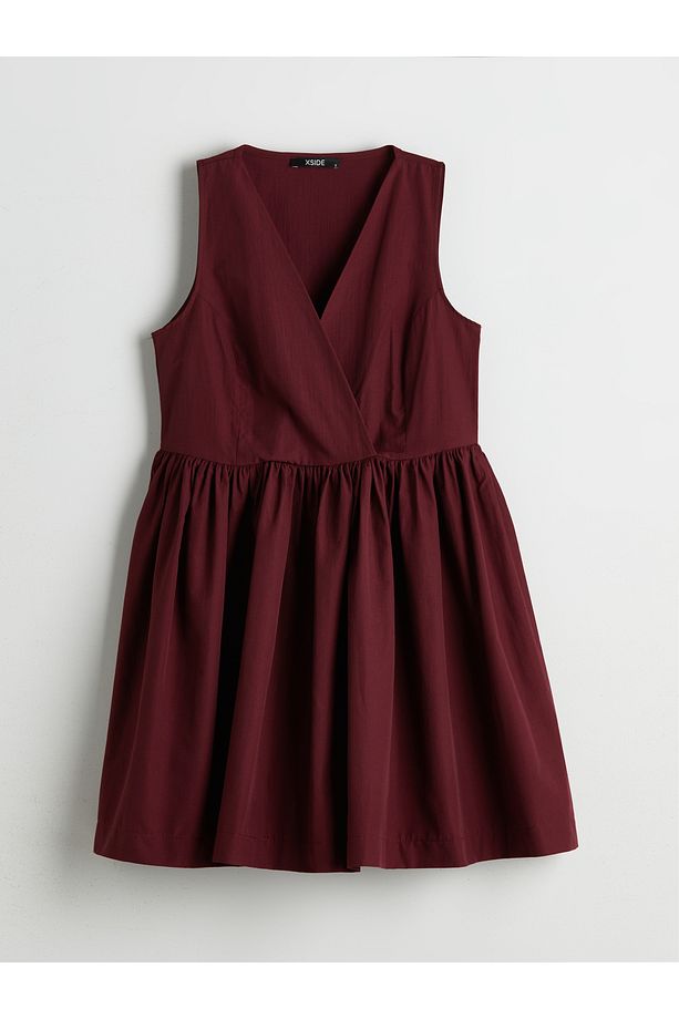 Kruvaze Yaka Poplin Mini Elbise - 7