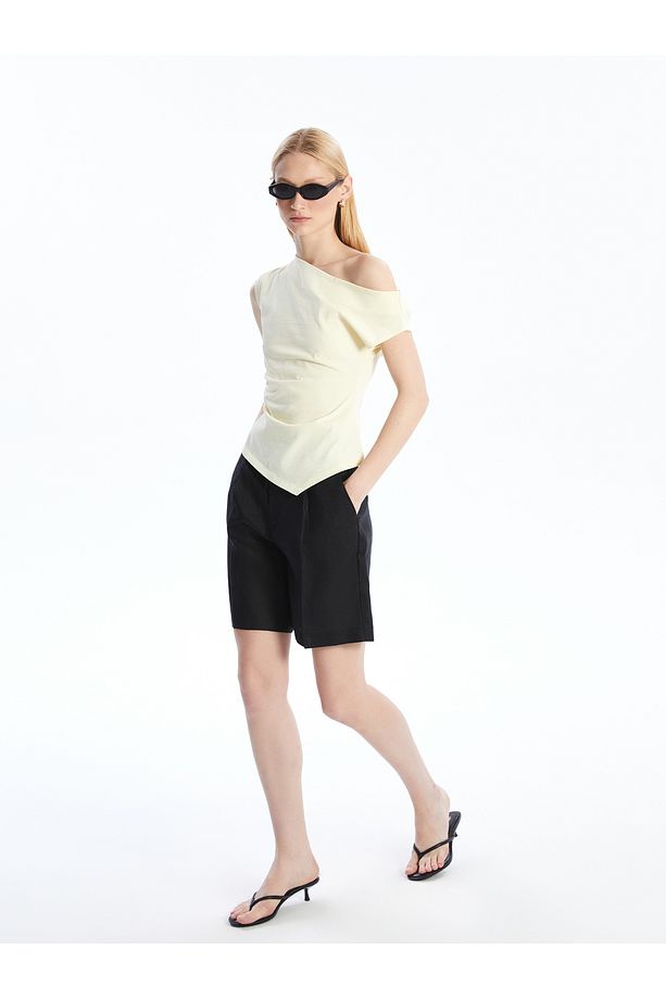 Loose Fit Keten Kadın Şort - 1
