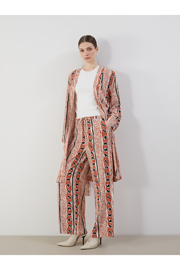 Patterned Wide Leg Women's Trousers with Elastic Waist