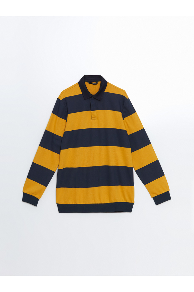 Polo Neck Long Sleeve Striped Men's Sweatshirt - 6