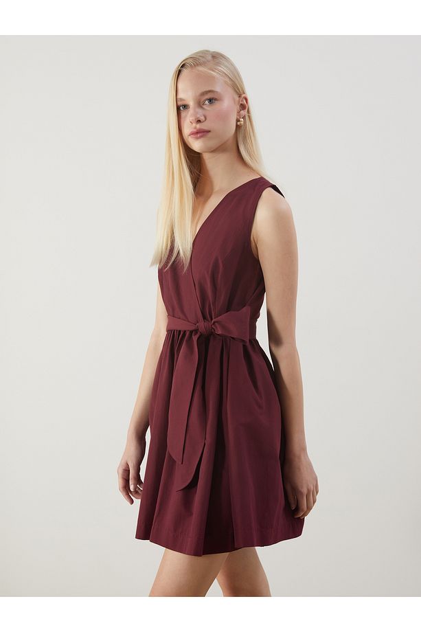 Kruvaze Yaka Poplin Mini Elbise - 2