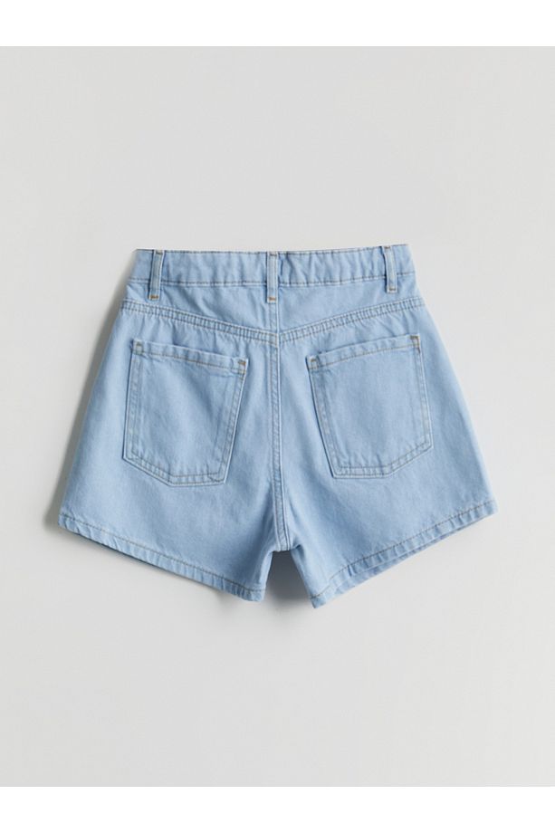 Beli Lastikli Taşlı Kız Çocuk Jean Şort - 3