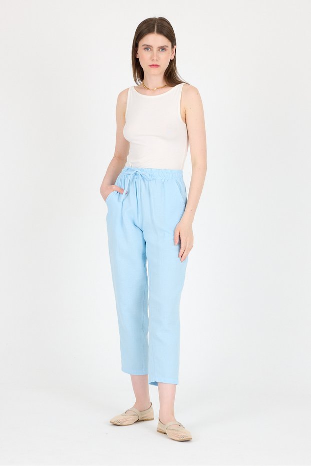 Baby Blue Muslin 100% Cotton Elastic Waist Trousers 8055A