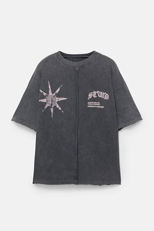 Yıpratılmış kısa kollu tişört - 5