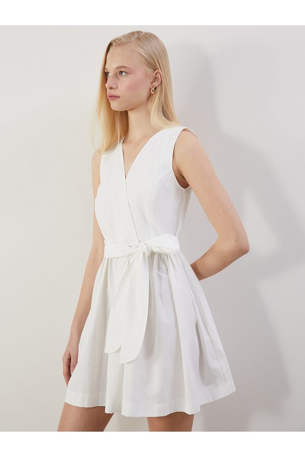 Kruvaze Yaka Poplin Mini Elbise - 2