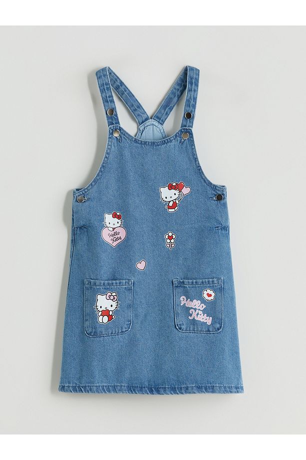 Hello Kitty Baskılı Kız Çocuk Jean Elbise - 1
