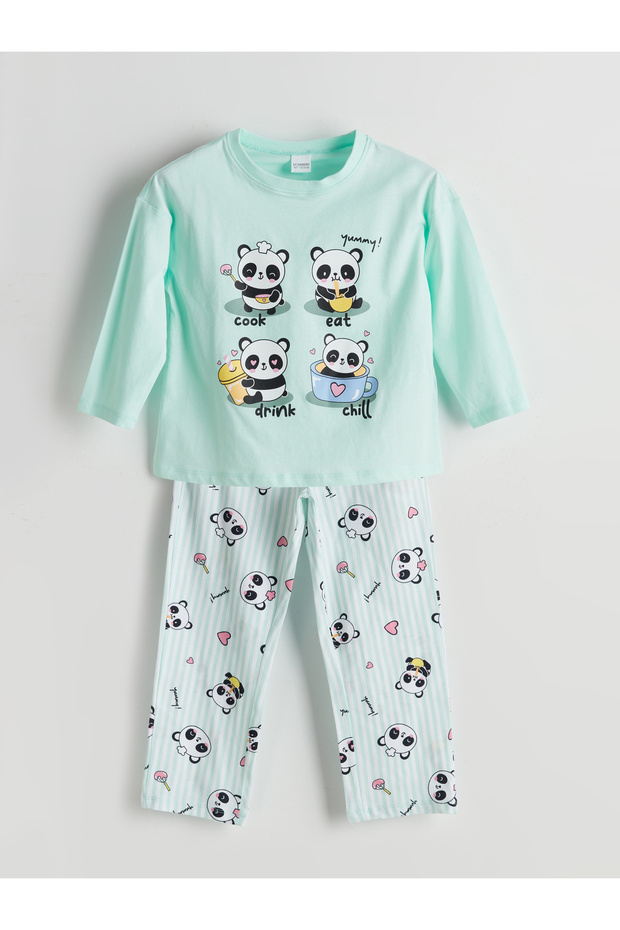 Bisiklet Yaka Kız Çocuk Pijama Takımı - 3