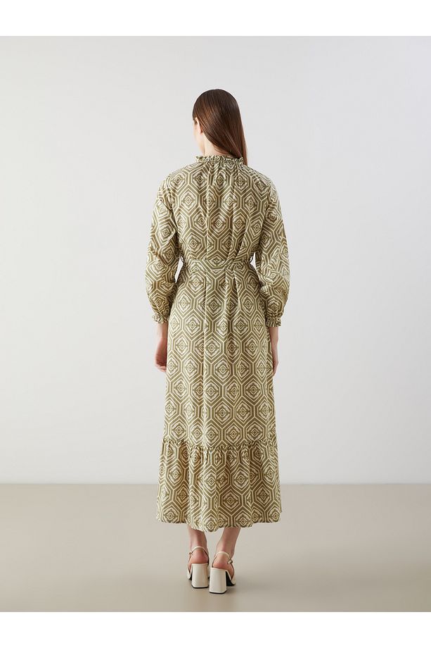 LCW Modest Fırfırlı Dik Yaka Çiçekli Kadın Gömlek Elbise - 4