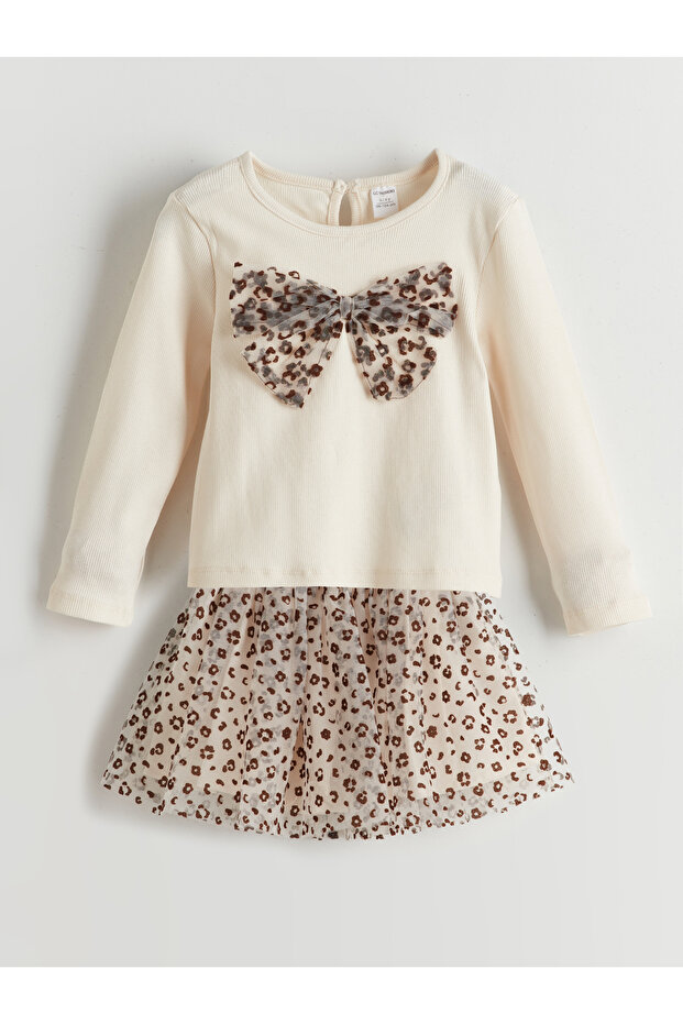 Leopard Patterned Girl's Blouse and Skirt 2-Piece