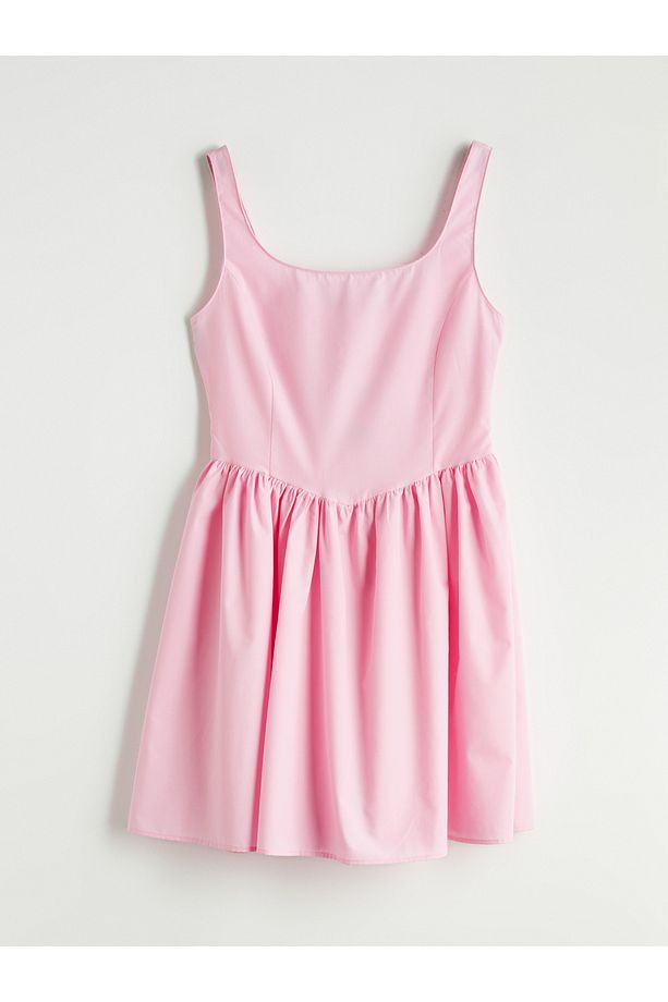 U Yaka Poplin Mini Elbise - 6