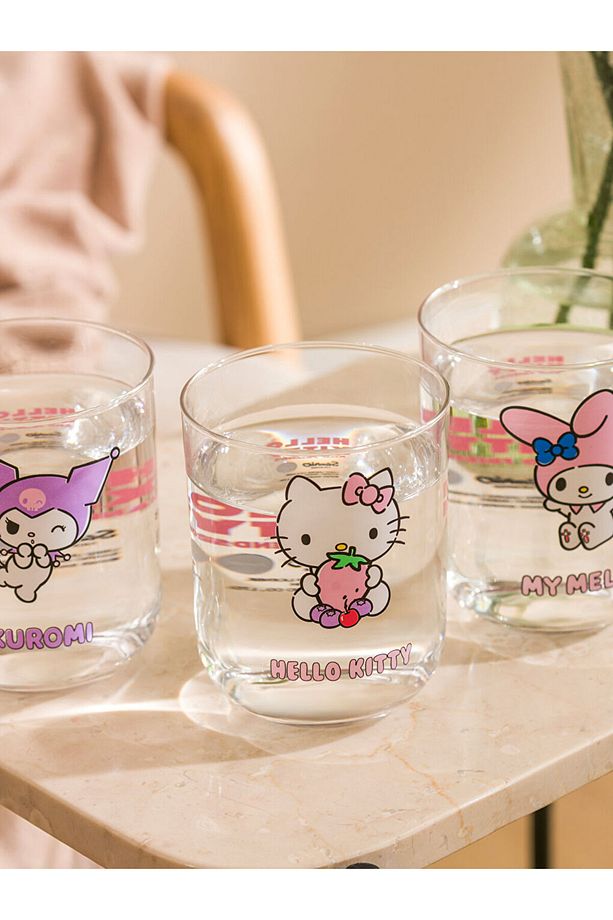 Karişik Hello Kitty Baskılı Cam Su Bardağı 4'lü 350 ml - 4