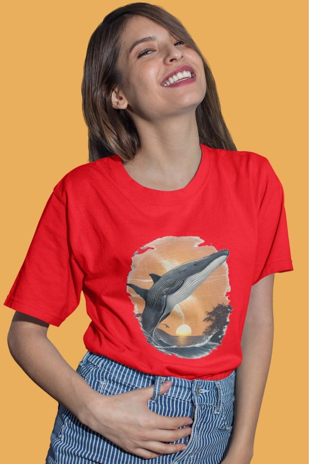 Unisex Men/Women Whale Color Printed Oversize 100% Cotton T-Shirt